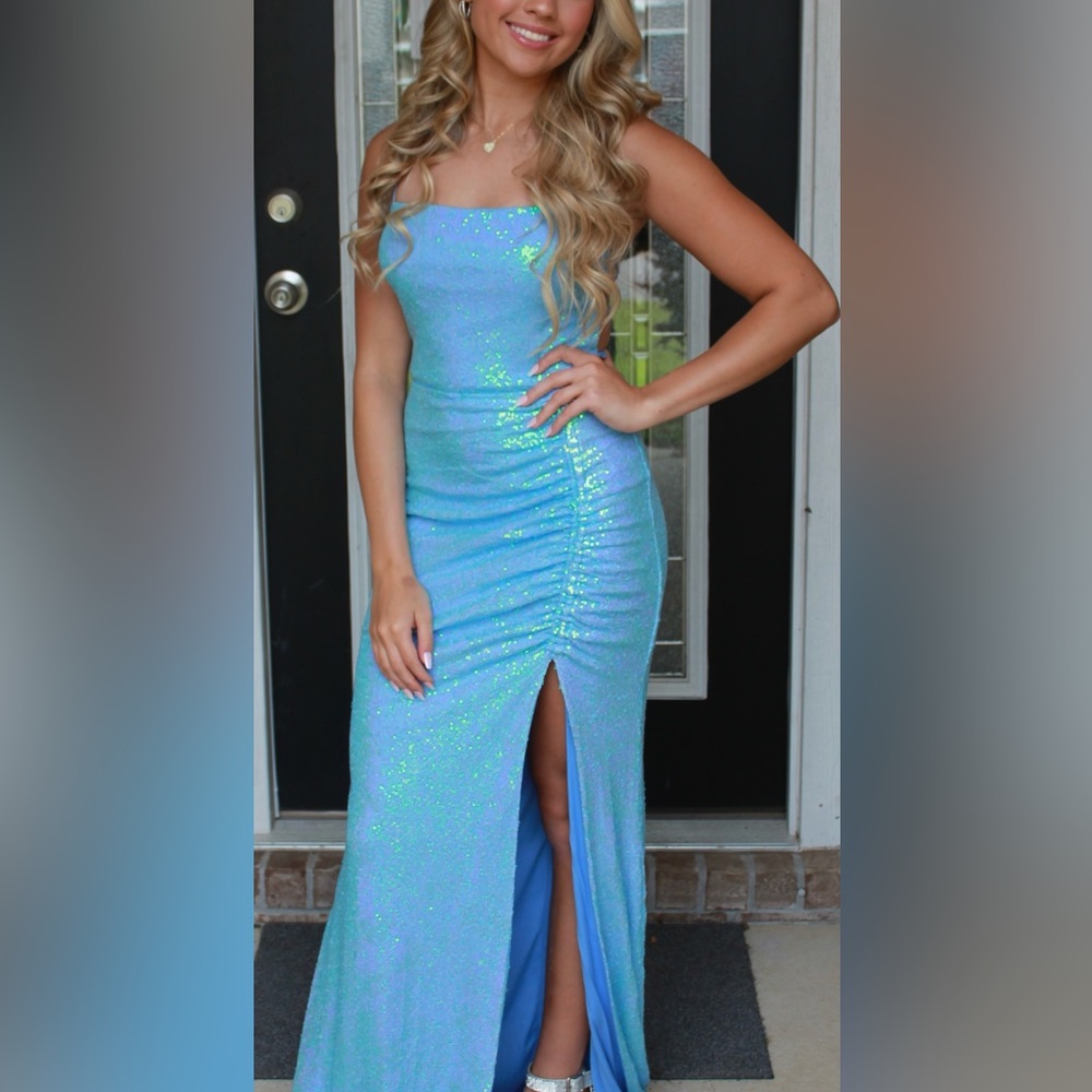 Windsor Sequin Gown, Light Blue, Lace Up, size Small